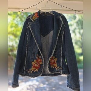 Embroidered Denim Jacket with Floral Design